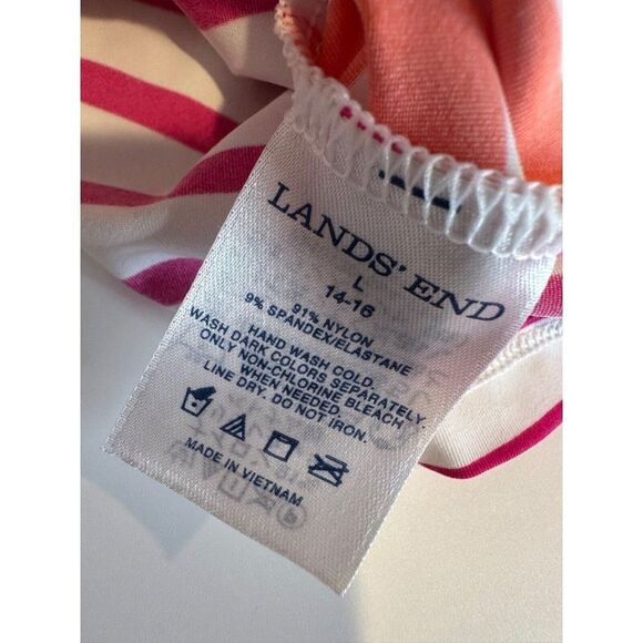 Lands End Striped Pink Orange Swimshirt Rash Guard LG - Picture 3 of 5